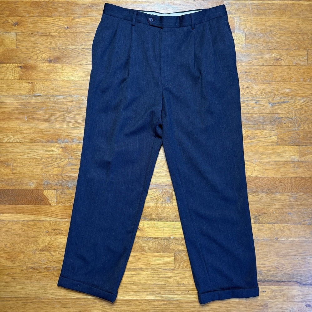 Jos A Bank Dark Gray Wool Double Pleated High Rise Dress Pants‎ Trousers 36x29